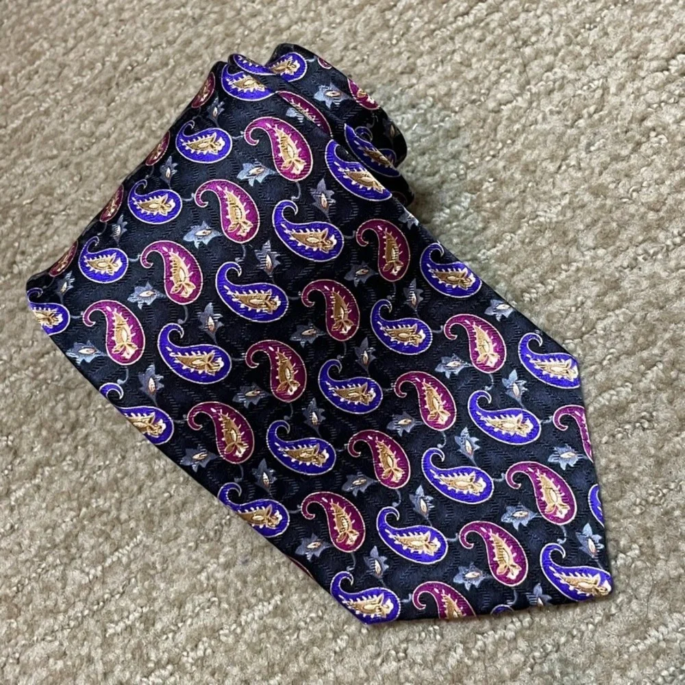 XMI for Nordstrom Black Purple Paisley Silk Tie Old Money USA 3.25